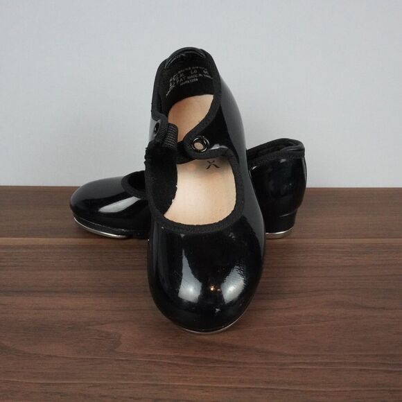 Capezio Tele Tone Kids Girls Tap Dance Shoes Black Patent Leather Size 8.5 - Picture 1 of 11